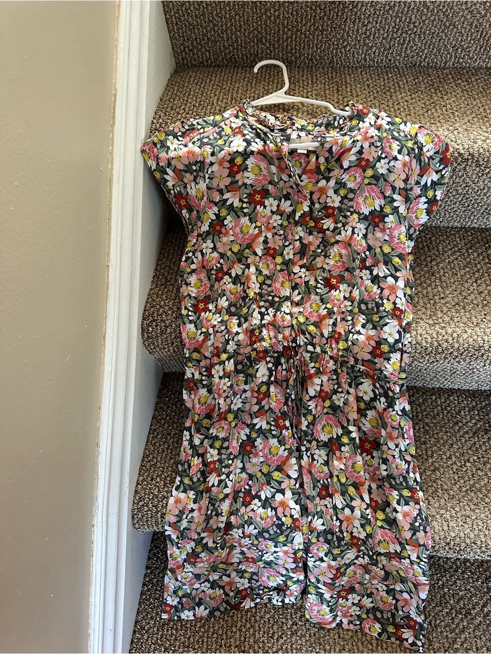 LOFT Black Floral Mini Dress with Pink & White Blooms